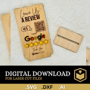 Bewerkbare laat ons een beoordelingssjabloon achter QR-code/NFC-tag, set van 3, Glowforge SVG, Facebook-beoordeling, beoordeling van kleine bedrijven, laserbestand