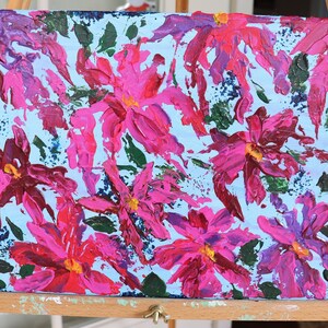 Abstract acrylic painting on canvas with palette knife floral