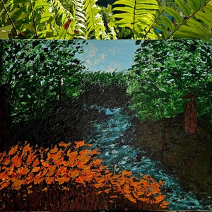 Acrylic forest painting on stretched canvas