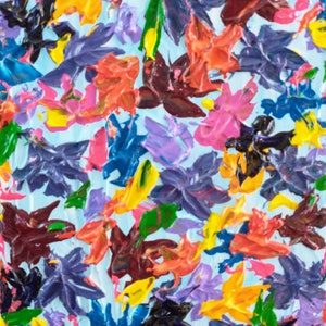 Abstract floral deep impasto texture painting on canvas palette knife