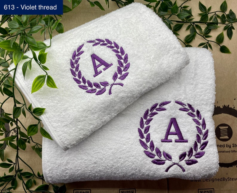 Personalised Embroidered Monogram Laurel Towel Hand Bath Sheet 