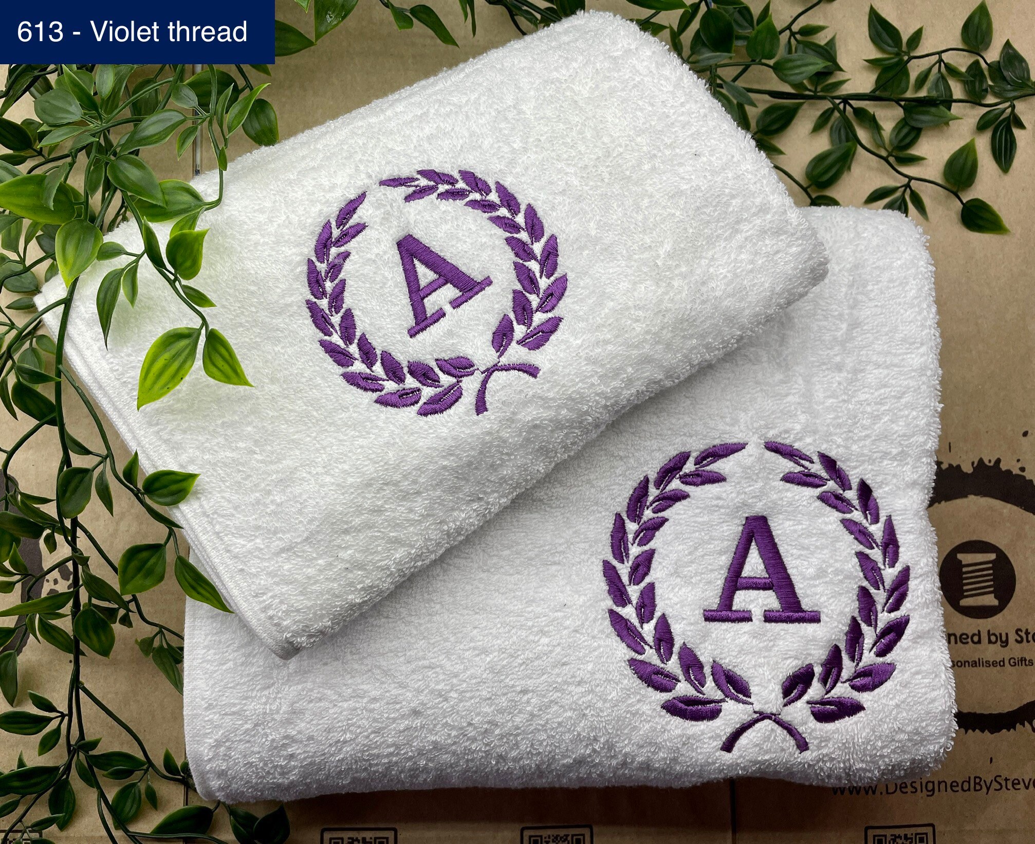Personalised Embroidered Laurel Towel Hand Bath Sheet Monogram 