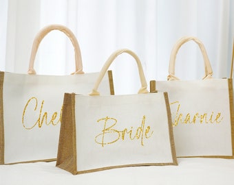 Bridesmaid Burlap Tote Bags/Personalized Tote Gift Gift/party gift bag/Wedding Bridesmaid Bag gift/Thanksgiving Gift/Name Jute Tote Bag