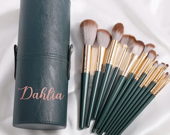 Personalized Makeup Brush Kit/ Custom Leather Makeup Brush/ Travel Makeup Brushes/ Bridesmaid Gift/ Bachelorette Party Gift/ Gift for Her