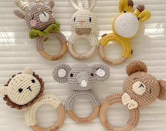 Personalized Crochet Baby Rattle Toy/ Animal Crochet Baby Rattle/ Baby Shower Gift/ Newborn Gift/ Baby Gift/ Baby Rattle Grasping Toy/Rabbit