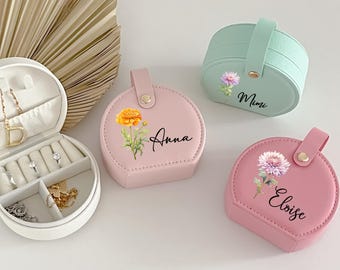 Personalized Travel Jewelry Box/ Bridesmaid Gifts/ Earrings, Rings, Necklace Storage Box/ Custom Travel Jewelry Case/ Leather Jewellery Box