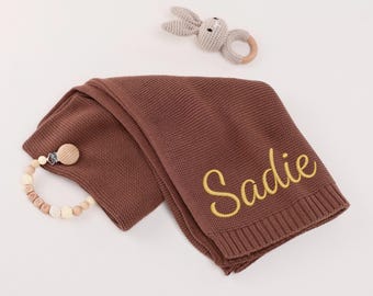 Personalized Cotton Knit Baby Blanket/ Embroidered Baby Name Keepsake/ Gift for Baby/ Baby Bedding/ Baby Shower Gift/ Custom Newborn Gift