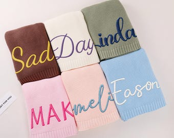 Personalized Knit Cotton Baby Blanket/ Embroidered Name Blanket/ Baby Name Swaddle/ Newborn Gift/ Welcome Baby Blanket Keepsake/Nursery Gift
