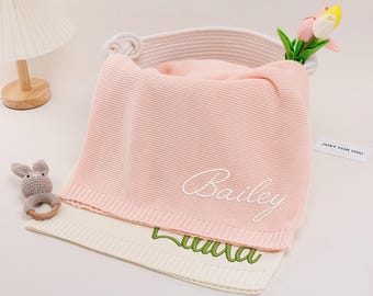Personalized Embroidered Baby Blanket/ Organic Cotton Soft Knit/ Custom Baby Gift/ Baby Name Swaddle/ Soft Infant Crib Blanket/ Newborn Gift