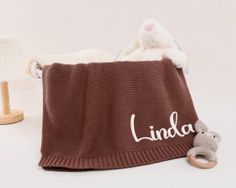 Personalized Cotton Knit Baby Blanket/ Embroidered Baby Name Blanket/ Baby Keepsake/ Custom Newborn Gift/ Stroller Blanket/ Baby Shower Gift
