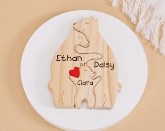 Rompecabezas de familia de osos de madera personalizado, regalo para ella/regalo considerado para mamá/adorno familiar único/regalo para padres de niños/regalo de cumpleaños