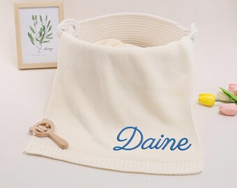 Personalized Cotton Knit Baby Blanket/ Custom Embroidered Name Keepsake/ Custom Newborn Gift/ Baby Shower Gift/ Nursery Gift/ Gift for Baby