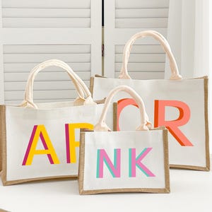Personalized Tote Bag/ Custom Tote Bag/ Shadow Monogram Beach Jute Bag/ Monogram Tote Bag/ Bridesmaid Gift/ Personalized Gift Bachelorette