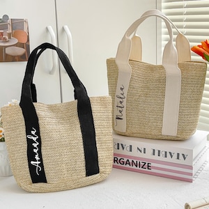 Personalized Bridesmaid Bag/Burlap Tote Bag/Beach Bag Personalized/Custom Straw Bags/Bridal Party Gift/Burlap Gift Bag/Bridesmaid Burlap Bag