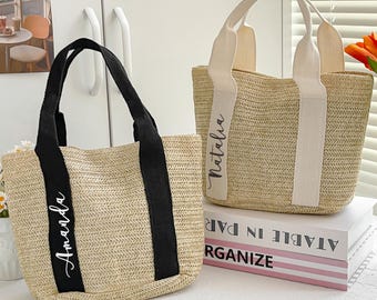 Personalized Bridesmaid Bag/Burlap Tote Bag/Beach Bag Personalized/Custom Straw Bags/Bridal Party Gift/Burlap Gift Bag/Bridesmaid Burlap Bag