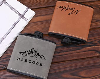 Personalized 6oz Leather Hip Flask/ Groomsmen Flasks/ Custom Engraved Hip Flask/ Party Gift for Him/ Drinking/ Fathers Day/Wedding Gift Idea