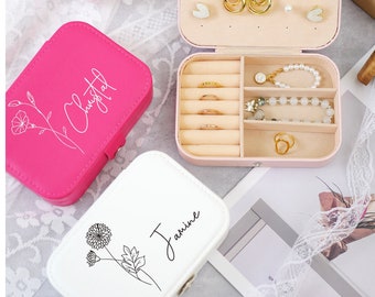 Floral Jewelry Case/ Personalized Birth Flower Jewelry Box/ Birth Month Jewelry Box/ Birthday Gifts/ Travel Jewelry Organizer /Gift for Her