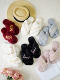 Custom Fluffy Bridesmaid Slippers/ Bridal Shower/ Bride Slippers/ Bridal Party/ Bridesmaid Gifts/ Gifts for Her/ Bachelorette Party Favors product logo