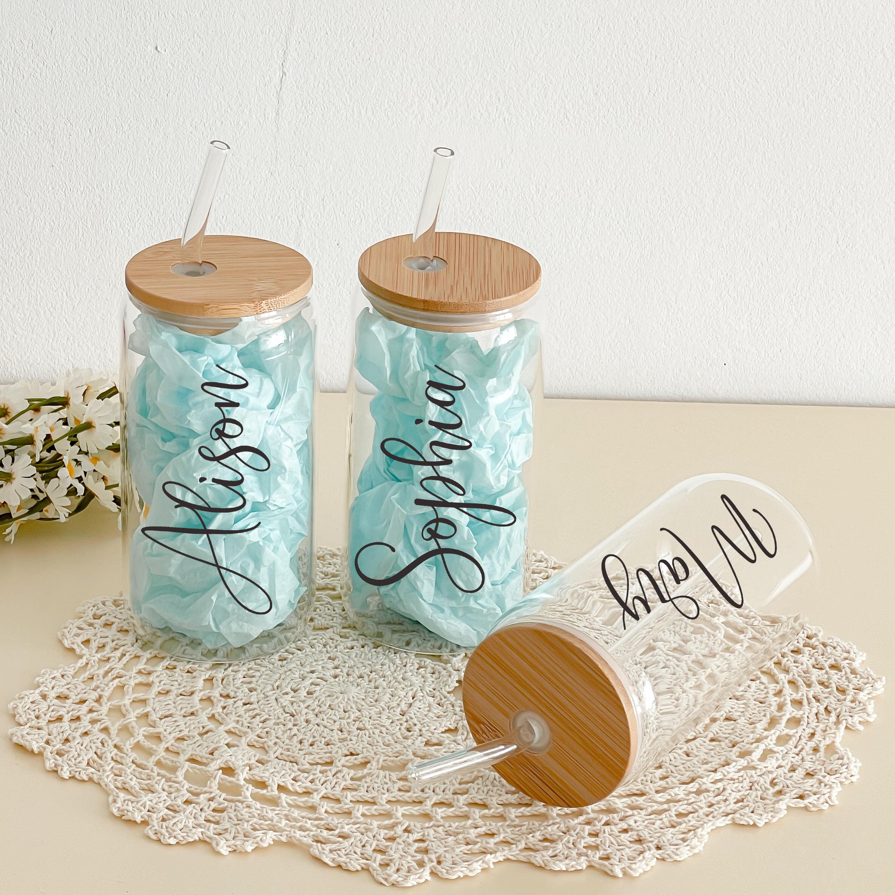 Bridesmaid Gift/ Customized Glass Tumbler/ Bridesmaid Proposal/Iced Coffee Tumbler/ Maid Of Honor Gift/ 16oz Glass Cup/ Bachelorette Party