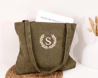 Personalisierte bestickte Cord-Einkaufstasche / Reisen Monogramm Tasche / personalisierte Brautjungfer Geschenk mit Reißverschluss / Weihnachtsgeschenke Bachelorette