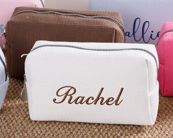 Personalized Waffle Cosmetic Bag/ Toiletry Bag/ Custom Bridesmaid Makeup Bag/ Gifts for Mom/ Custom Name Cosmetic Bag for Women/Bridal Party