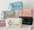 Personalized PU Leather Makeup Bag/ Cosmetic Bag Pouch/Bridesmaid Proposal/ Birth Month Flower Toiletry bag/Gifts for Her/Wedding Party Gift product logo