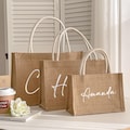 Personalized Burlap Bags/ Custom Name Jute Bag/ Monogram Beach Tote Bag/ Bridesmaid Gifts Bag/ Wedding/ Bachelorette Party Favors/ Jute Bag product logo