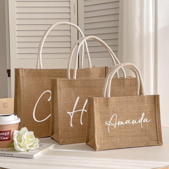Personalized Burlap Bags/ Custom Name Jute Bag/ Monogram Beach Tote Bag/ Bridesmaid Gifts Bag/ Wedding/ Bachelorette Party Favors/ Jute Bag