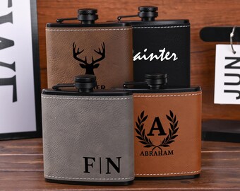 Personalized Leather Flask for Men/ Custom Leather Groomsman Flask/ Groomsmen Proposal/ Wedding Gifts/ Groomsmen Gifts/ Best Man Flask Gifts