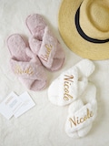 Custom Bride Slippers/Bridesmaid GiftBridal Party Set/Bachelorette Party Gift Set/Personalized Soft House Slippers/Custom Fluffy Slippers product logo