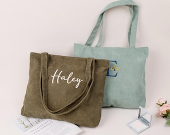 Personalized Tote Bag/ Embroidered Corduroy Tote Bag with Initials/ Bridesmaid Gifts/ Bridal Shower/ Bachelorette Gifts/ Personalized Gifts