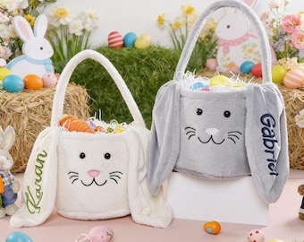 Personalized Easter Basket/ Easter Egg Hunt Basket/ Embroidered Name Bunny Rabbit Bucket/ Easter Gift for Kid/ Baby Shower Gift/ Baby Gift
