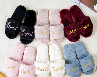 Personalized Gift Fluffy Slippers/Bridal Shower/Adults Custom Slippers /Bridesmaid Gifts/ Bridal Party Favors / Bachelorette Gifts