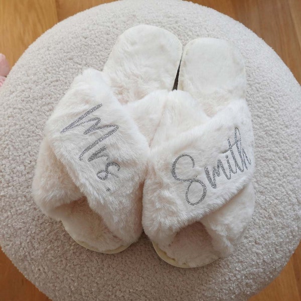 Personalized cross plush slippers custom gift women cotton slippers bridesmaid gift bride wedding gift for mom's gift.