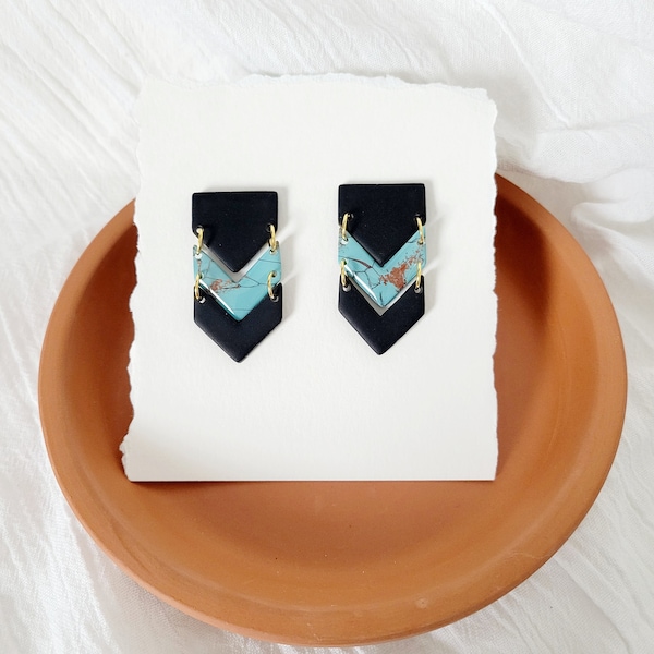 WESTERN / Chevron Style / Arrow Style Studs / Faux Turquoise Earrings / Handmade / Trendy Clay Earrings / Polymer Clay / Rodeo Fashion /