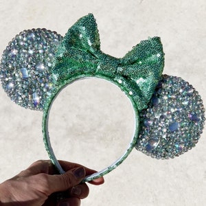 Green Jewel Sequin & Rhinestone Minnie Mouse Ears Headband || Mickey Ears || Minnie Ears || Mickey Mouse Ears || Disney Ears ||