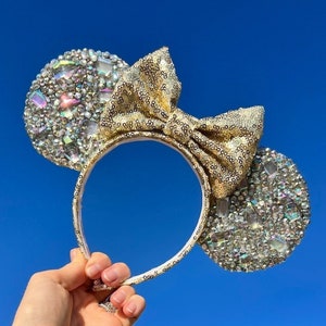 Gold Bling Sequin & Rhinestone Minnie Mouse Ears Headband || Mickey Ears || Minnie Ears || Mickey Mouse Ears || Disney Ears ||