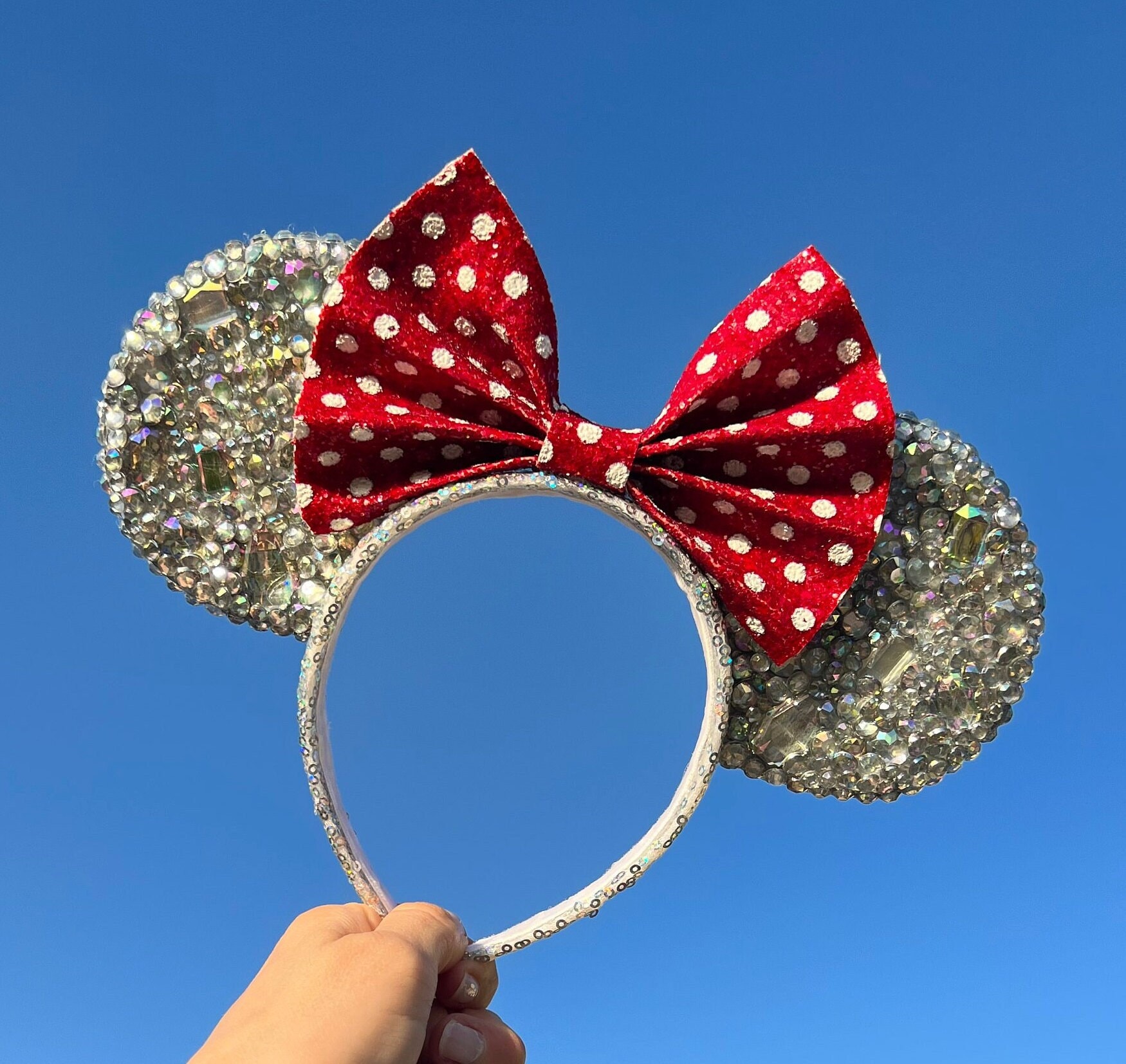 Silver Minnie Mouse Sequin & Rhinestone Minnie Mouse Ears Headband || Mickey Ears || Minnie Ears || Mickey Mouse Ears || Disney Ears ||