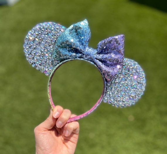 Rainbow Sequin Rhinestone Minnie Mouse Ears Headband - Etsy display picture 1