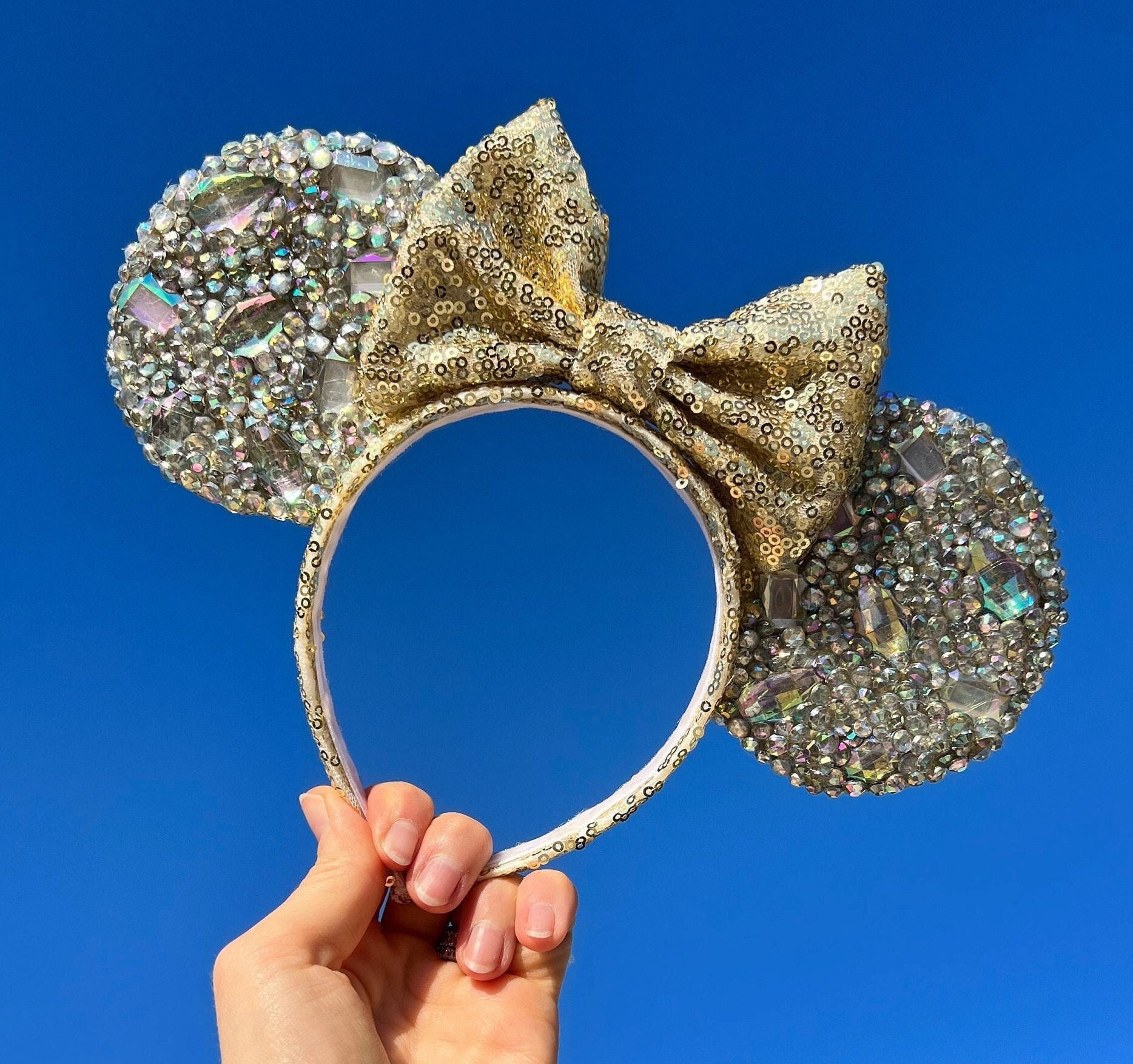 New! Disneyland Disney Parks Minnie ears headband with crystals and sequins Millenial Pink Sequin & Rhinestone Minnie Mouse Ears  main image 4