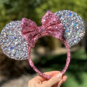 Opaska na głowę Millenial Pink Sequin & Rhinestone Minnie Mouse Ears || Uszy Myszki Miki || Uszy Myszki Minnie || Uszy Myszki Miki || Uszy Disneya ||