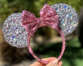 Millenial Pink Sequin & Rhinestone Minnie Mouse Ears Headband || Mickey Ears || Minnie Ears || Mickey Mouse Ears || Disney Ears ||