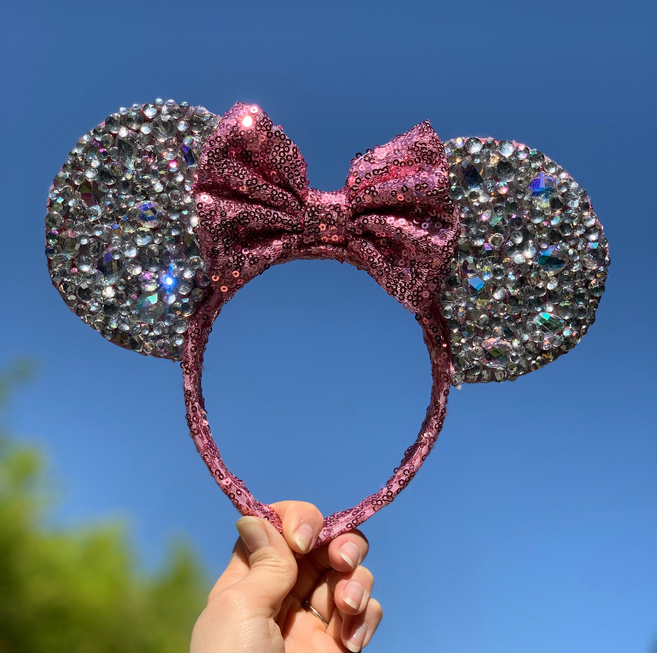 Millenial Pink Sequin & Rhinestone Minnie Mouse Ears 