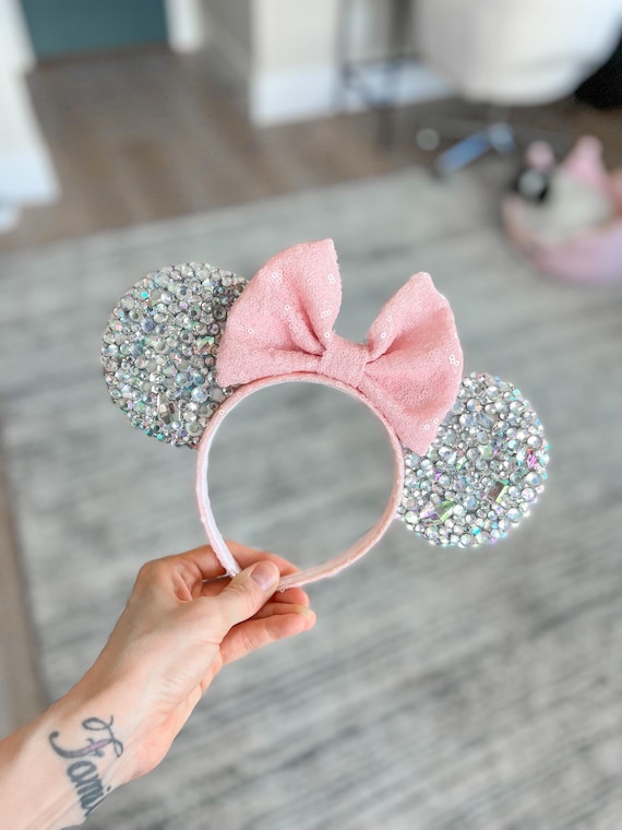 Baby Pink Sequin & Rhinestone Minnie Mouse Ears Headband  display picture 2
