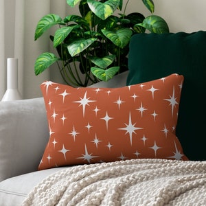 Retro Boho Lumbar Pillow, Terracotta Atomic Starburst Mid Century Modern Mcm Decor, Midcentury Orange Mid Mod 50s 60s 70s Funky Home Decor