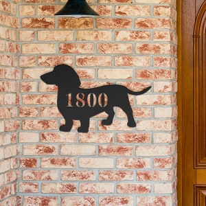 Dachshund Custom House Number Sign, Dachshund Gift, Personalized Dachshund Decor Large Metal Wall Art, Doxie Dachshund Dog Wall Decoration
