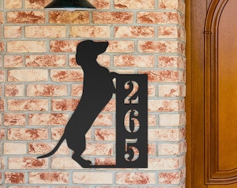Dachshund Custom House Number Sign, Dachshund Gift, Personalized Dachshund Decor Metal Wall Art, Wiener Dog Gifts, Doxie Dog Wall Decoration