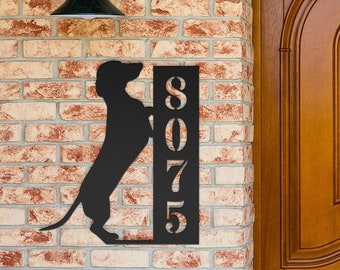 Dachshund Custom House Number Sign, Dachshund Gift, Personalized Dachshund Decor Metal Wall Art, Doxie Dog Wall Decoration, Wiener Dog Gifts