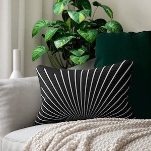 Boho Lumbar Pillow, Black & White Retro Sunburst Throw Pillow Cover, Funky Modern Decorative Pillows, Vintage Style Bohemian Chic Home Decor