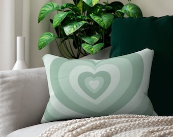 Sage Green Hearts Lumbar Pillow Aesthetic Boho Decorative Pillow Danish Pastel Room Decor Y2K Decor Cute Indie Room Decor Aesthetic Dorm Etsy